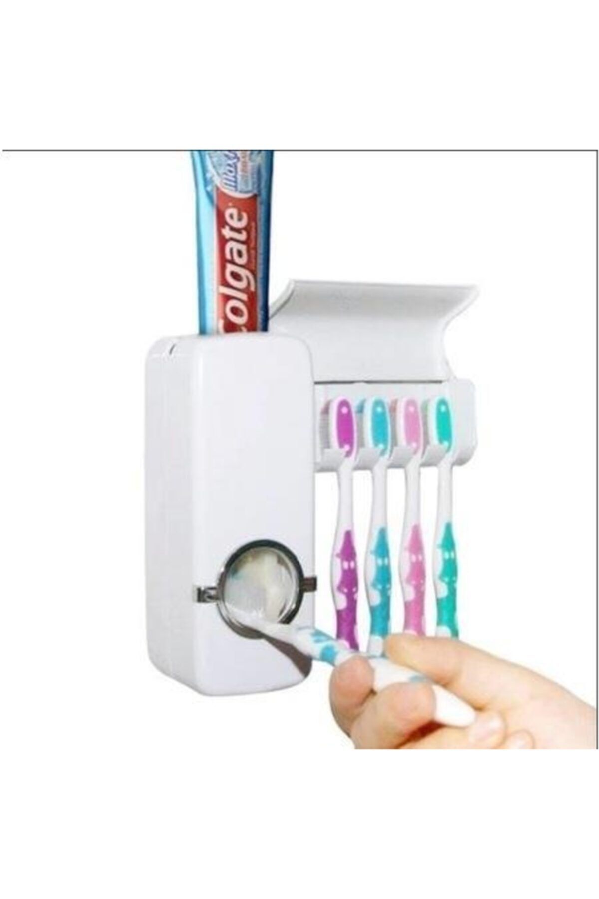 Genel Markalar Otomatik Diş Macunu Sıkacağı Ve 5li Diş Fırçası Tutucu Askı Seti