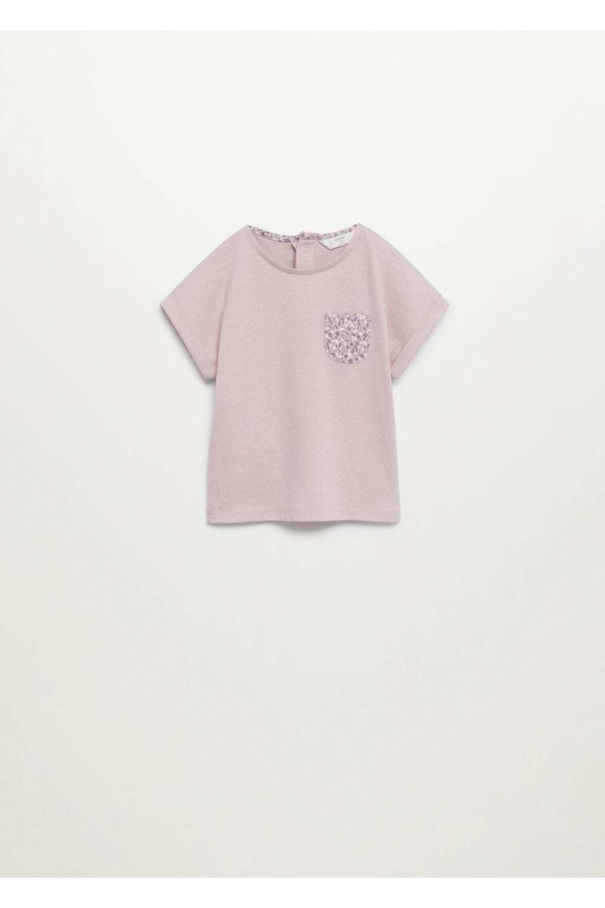 MANGO Baby Kız Çocuk Lila Organik Pamuklu Desenli Cepli Tişört