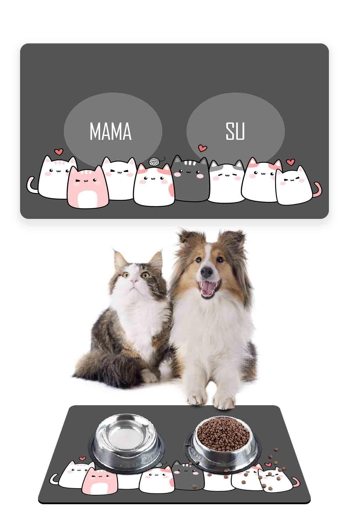 Patipeti Kediler Gri Kalp Kedi Köpek Mama Altlığı Mama Paspası 50x35cm