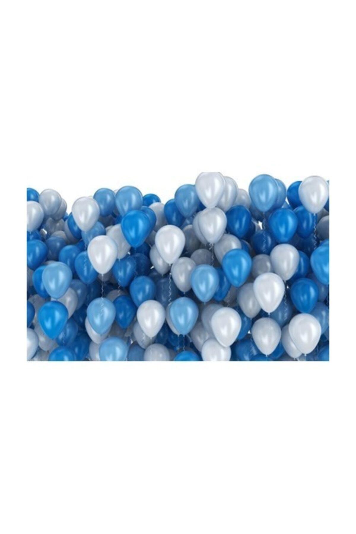 TATLI GÜNLER 25 Adet Metalik Sedefli (koyu Mavi-beyaz) Karışık Balon Helyumla Uçan