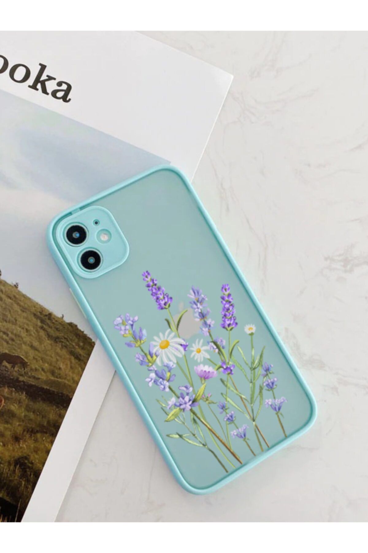 mooodcase Iphone 11 Uyumlu Su Yeşili Kamera Lens Korumalı Lavender Desenli Lüx Telefon Kılıfı