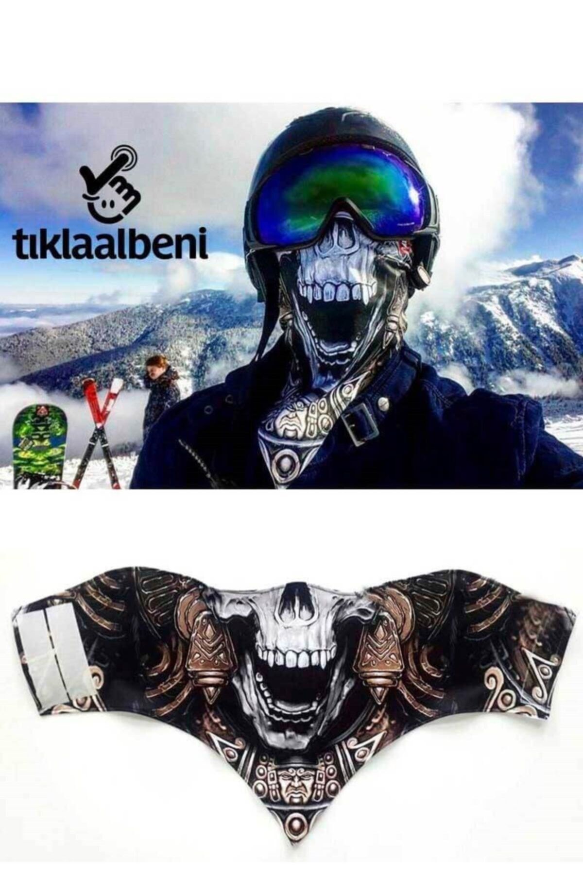 Tıklaalbeni Skull Dark Yıkanabilir Maske, Motosiklet Ve Kayak Yüz Maskesi 105