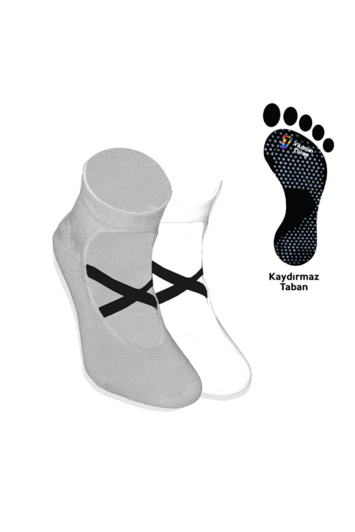 Vitamin Çorap 2'li Gri Beyaz Yoga Pilates Çorap Set