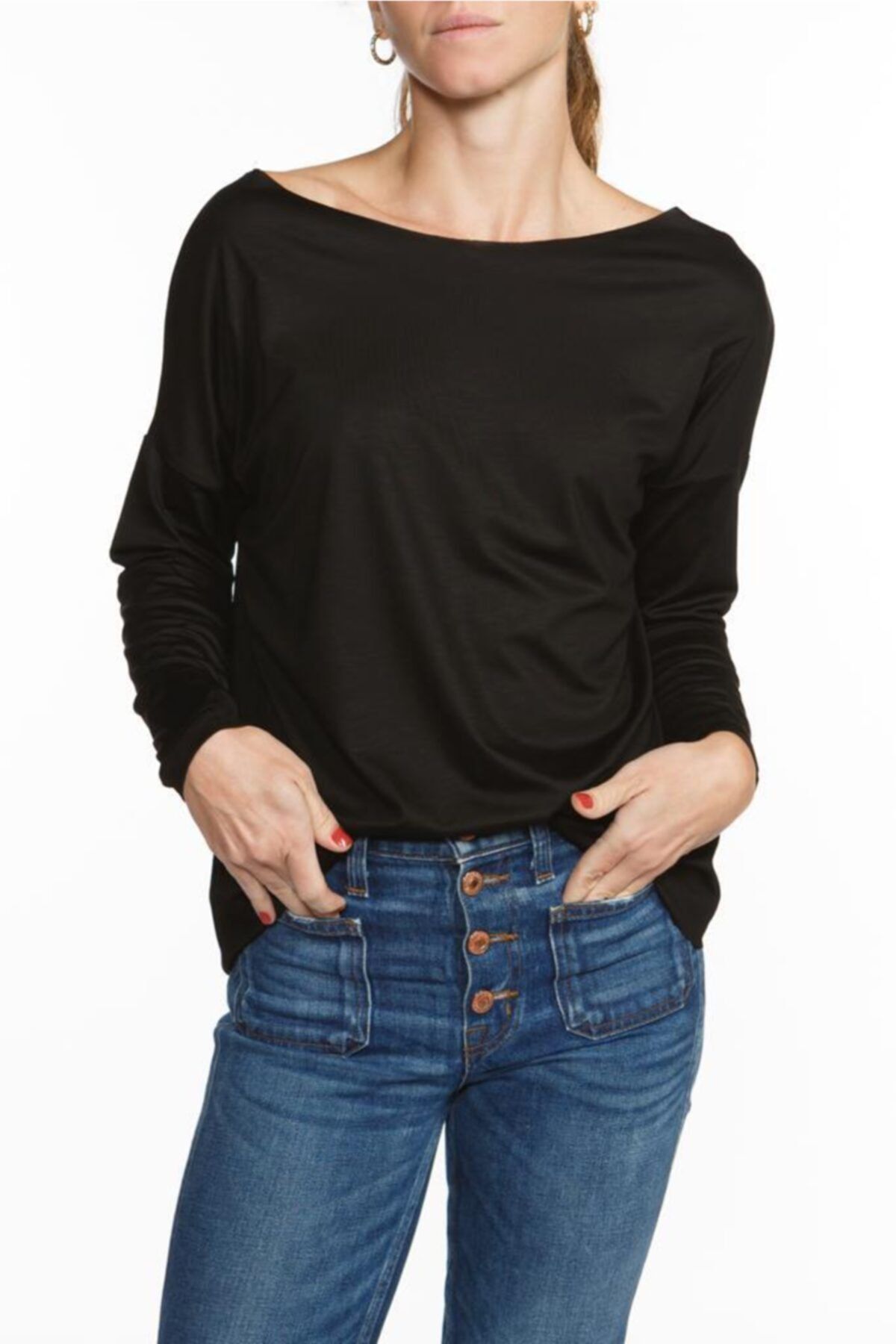 Basic Co Eileen Ls Kayık Yaka Siyah Basic Uzun Kollu T-shirt