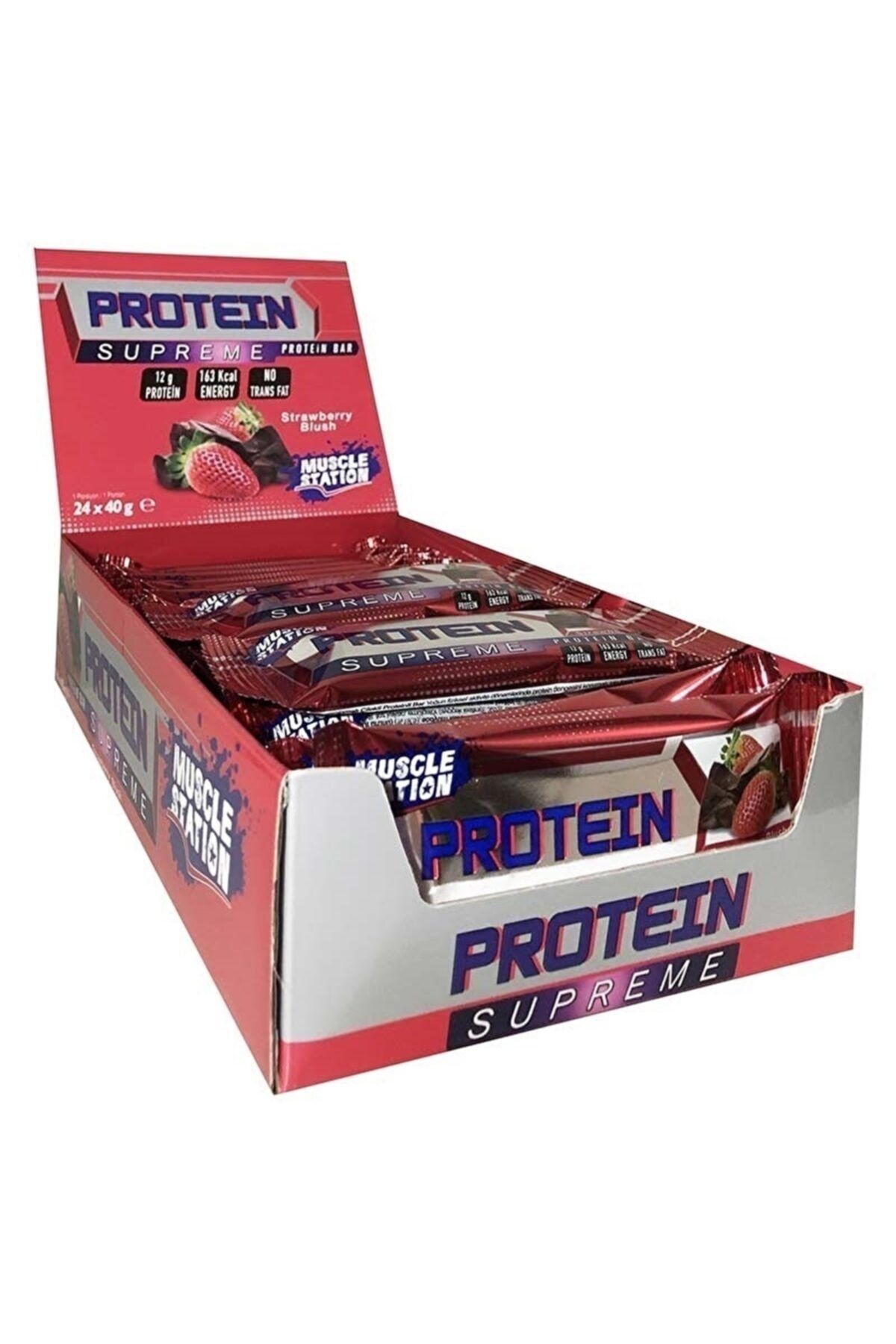 Muscle Station Supreme Protein Bar Çikolata Çilek 40 gr 24 Adet - Ruby Çikolata