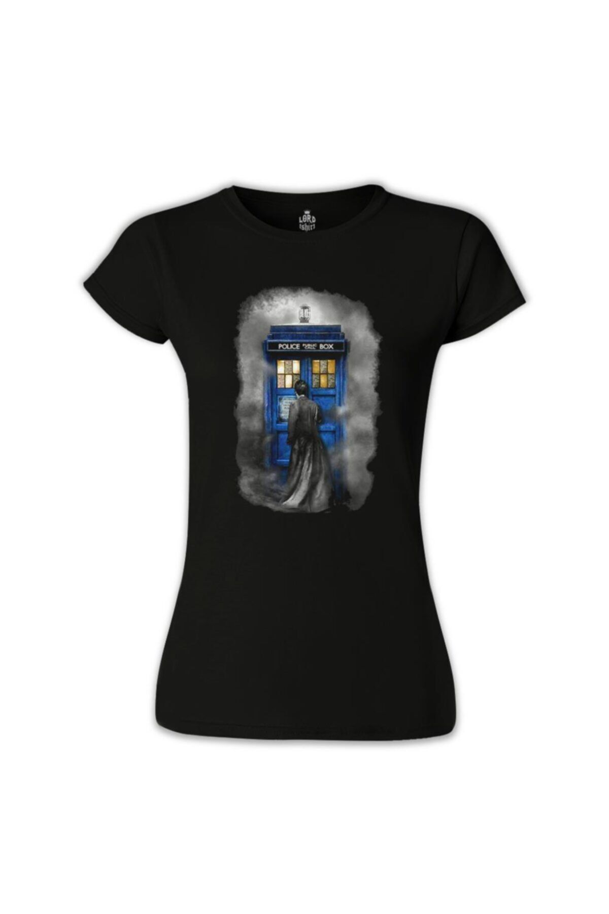 Lord T-Shirt Kadın Siyah Doctor Who Tardis  Tshirt