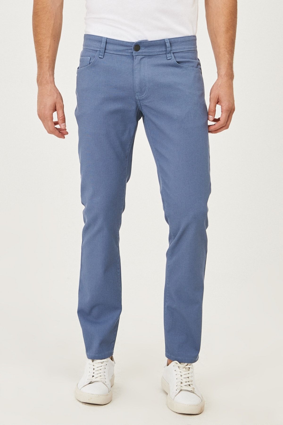 AC&Co / Altınyıldız Classics Erkek Havacı Mavi Kanvas Slim Fit Dar Kesim 5 Cep Pantolon