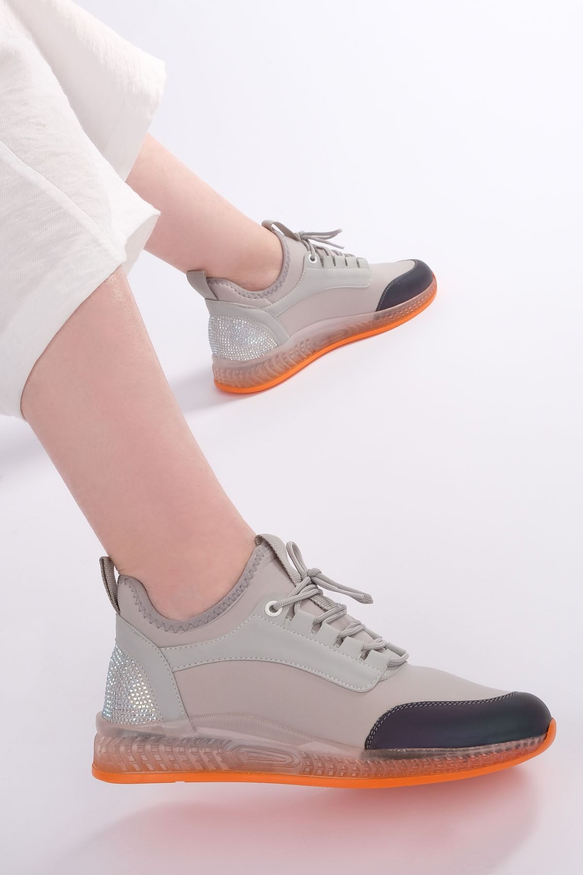 Marjin Kadın Streç Sneaker Spor Ayakkabı Cunka gümüş