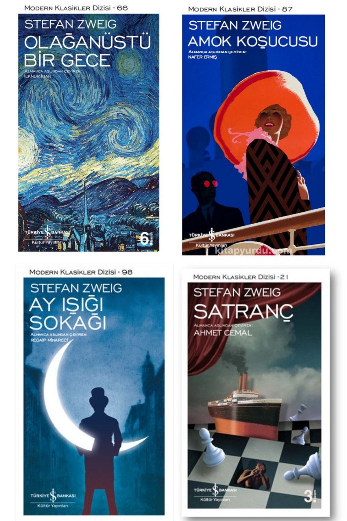 Türkiye İş Bankası Kültür Yayınları Stefan Zweig-ay Işığı Sokağı, Olağanüstü Bir Gece, Amok Koşucusu, Satranç