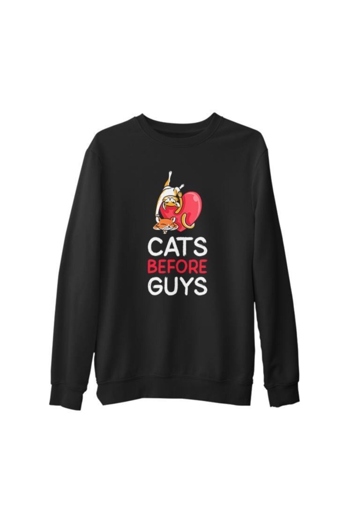 Lord T-Shirt Cats Before Guys Siyah Erkek Kalın Sweatshirt