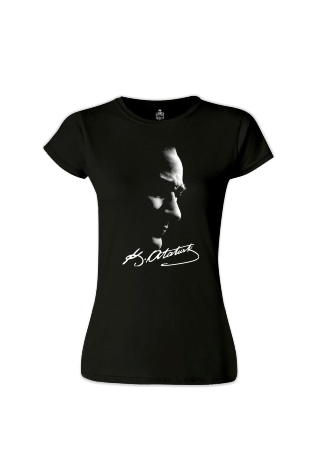 Lord T-Shirt Kadın Siyah  Atatürk İmza Tişört - BS-1261