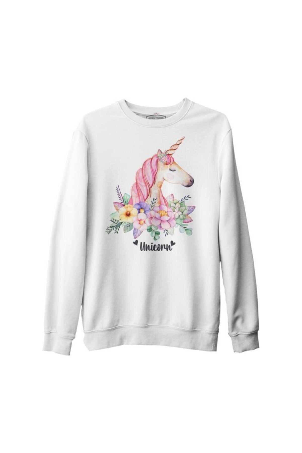 Lord T-Shirt Unisex Beyaz Unicorn Pink Anneler Günü Kalın Sweatshirt