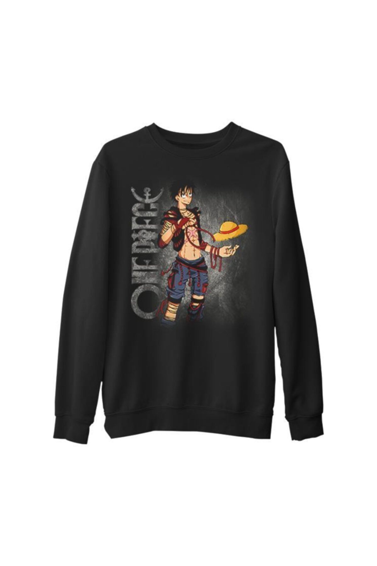 Lord T-Shirt One Piece - Luffy Siyah Erkek Kalın Sweatshirt