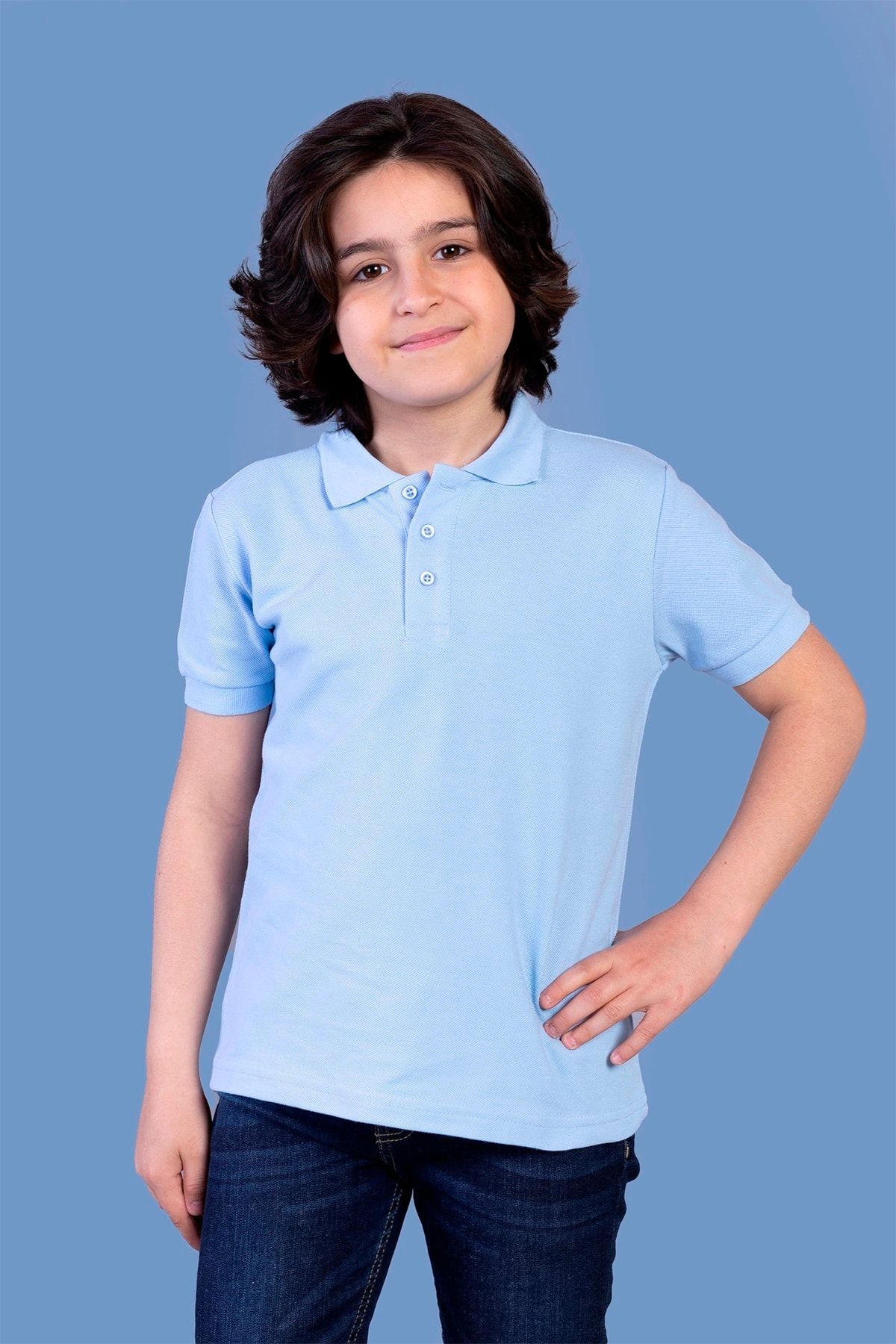 Toontoy Erkek Çocuk Mavi Düğmeli Polo Yaka T-Shirt
