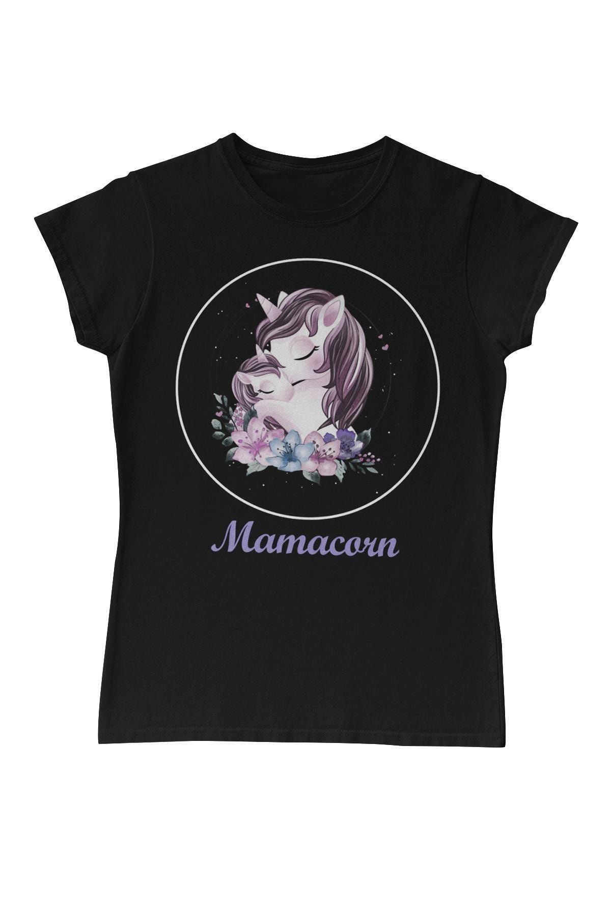 Lord T-Shirt Mamacorn Çiçek Anneler Günü Siyah  Kaıdn T-shirt