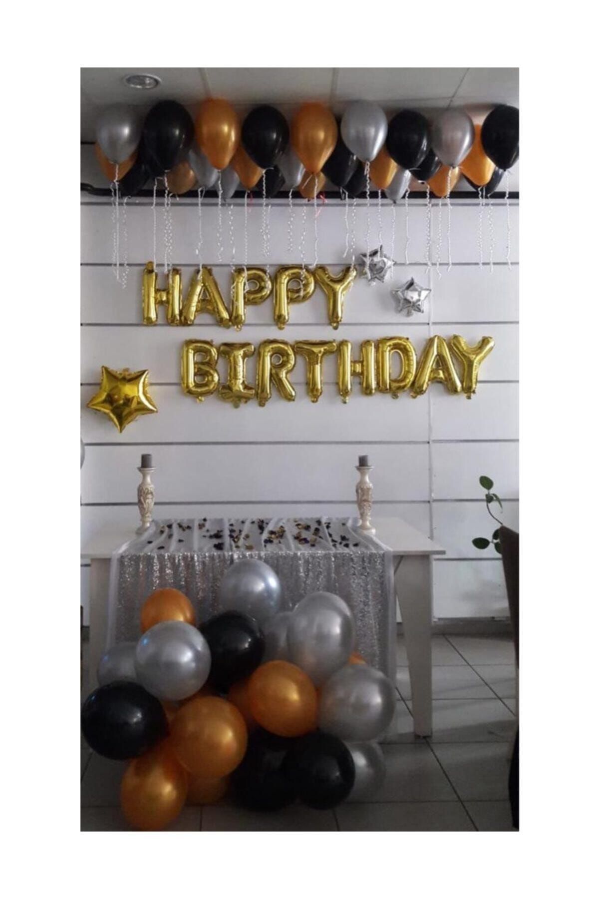 Parti Dolabı Mini Party Store Happy Birthday Doğum Günü Seti Altın Renk