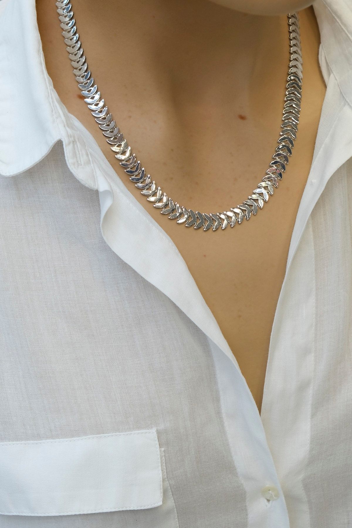 Marjin Kadın Özel Tasarım Gümüş Renkli Zincir Kolye gümüş