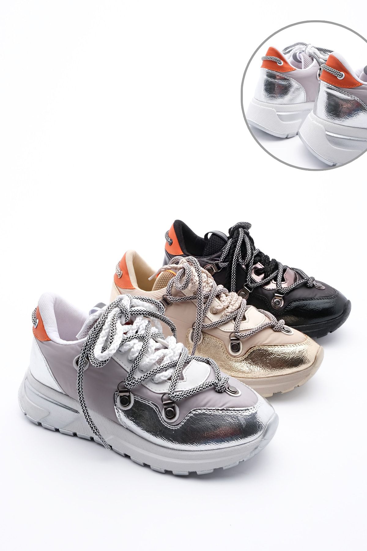 Marjin Kadın Gümüş Dolgu Topuk Spor Ayakkabı Sneaker