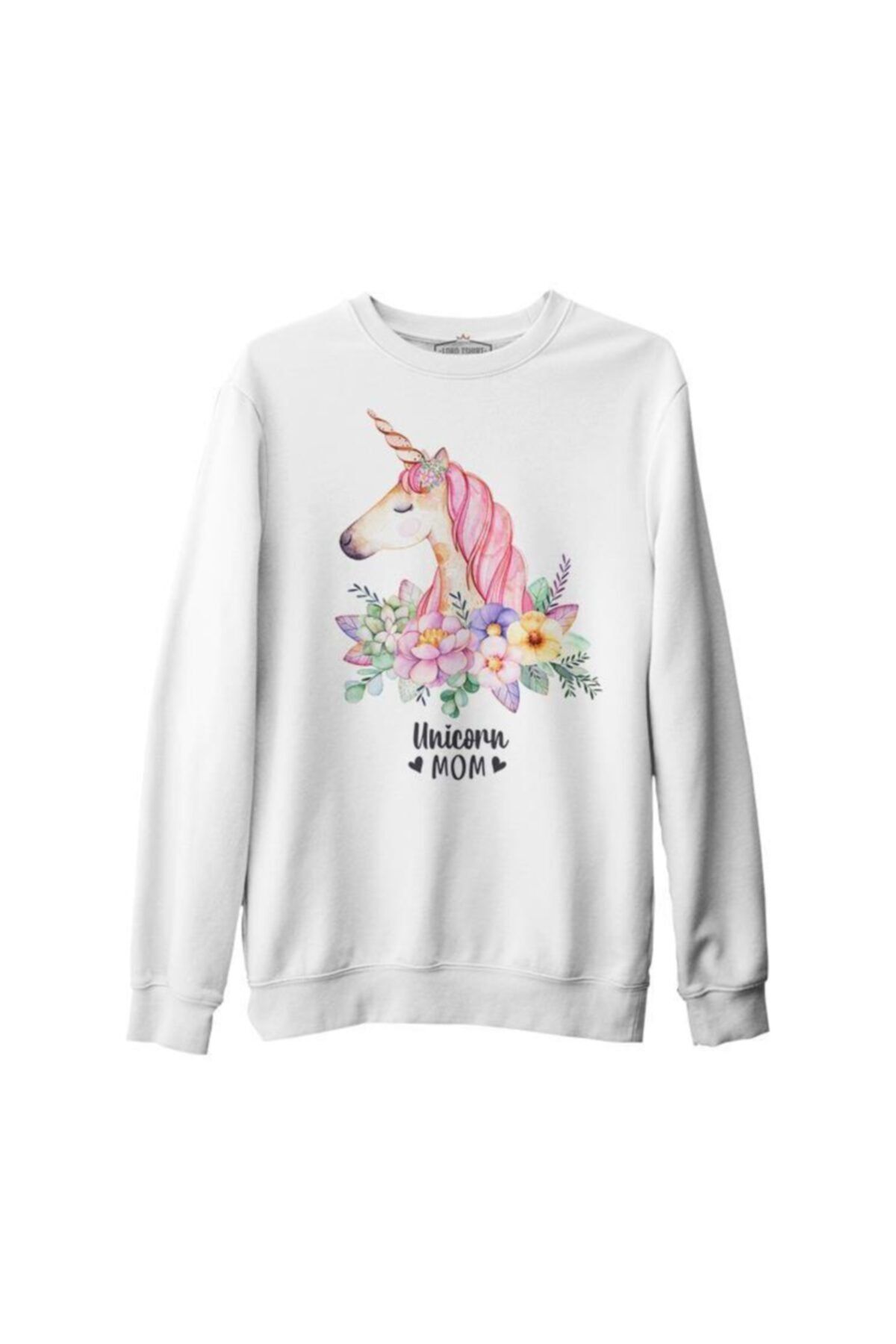 Lord T-Shirt Unisex Beyaz Unicorn Mom Pink Anneler Günü Kalın Sweatshirt