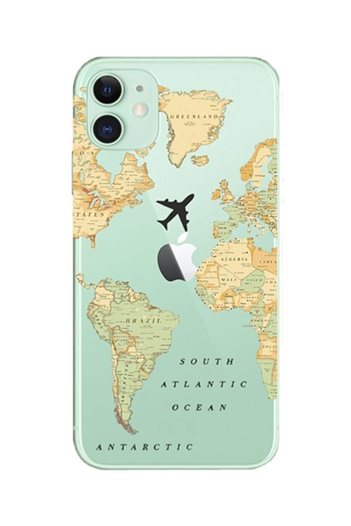 SUPPO Iphone 11 Uyumlu Şeffaf Dünya Haritası Desenli Telefon Kılıfı