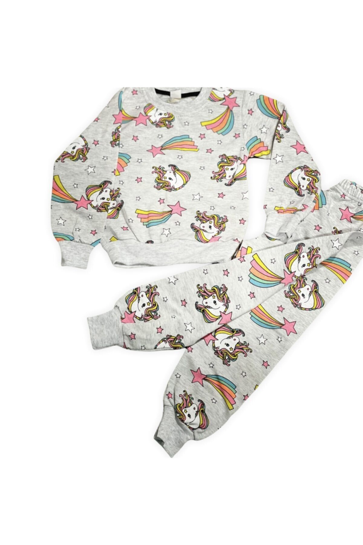 Lolliboomkids Kız Çocuk Neon Renkler Unicorn Gökkuşağı Baskı Detay Ev Giyim Pijama Takımı
