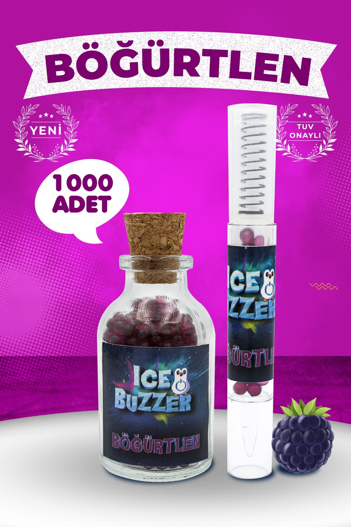 Crush Bomb Ice Buzzer Mentol Topu 1000 Adet Böğürtlen Aromalı+aplikatör
