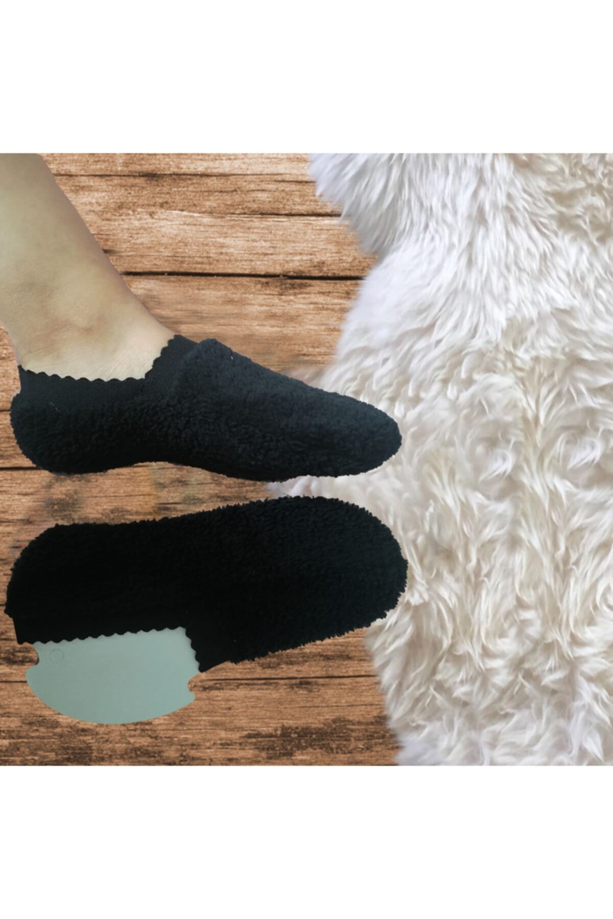 Dobby&Lumos Kadın Tekli Ultra Kalın Peluş Kışlık Babet Yumoş Patik Çorap Siyah