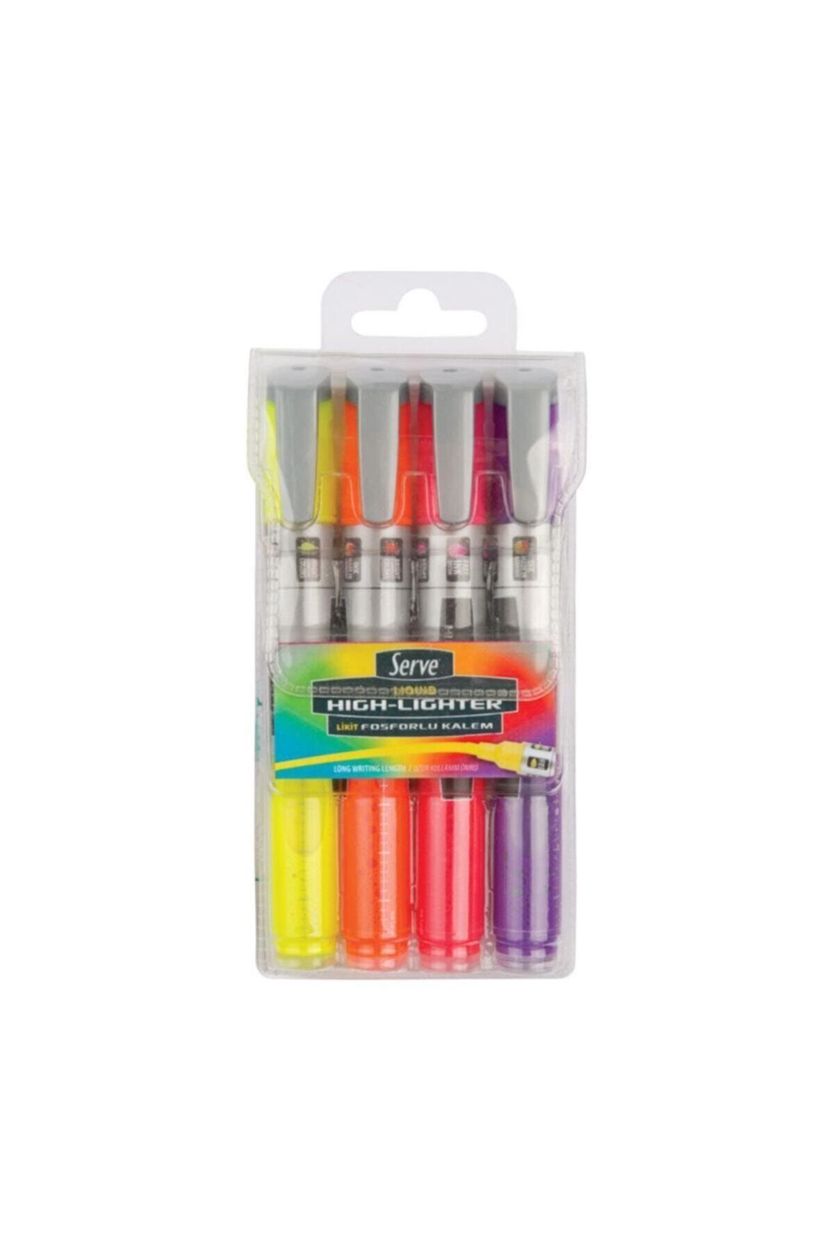 Serve Liquid Highlighter Sıvı Mürekkepli Fosforlu Kalem 4 Renk Set A