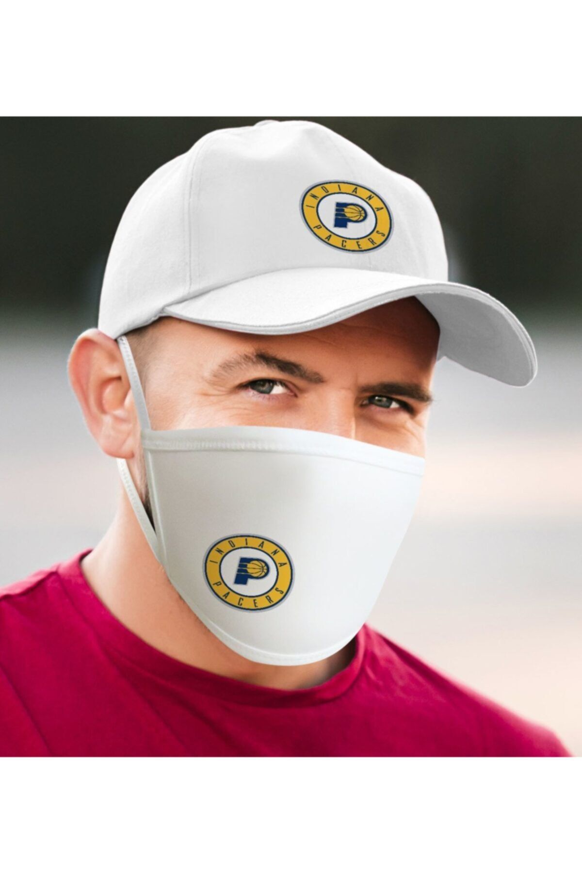 BK Nba Indiana Pacers Beyaz Şapka Ve Yıkanabilir Maske Seti