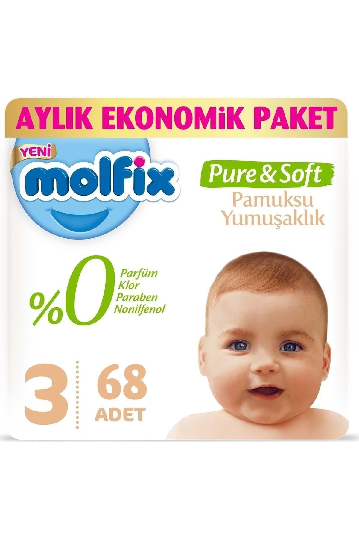 Molfix Pure&soft Ekonomik Beden:3 (4-9kg) Midi 68 Adet Bebek Bezi