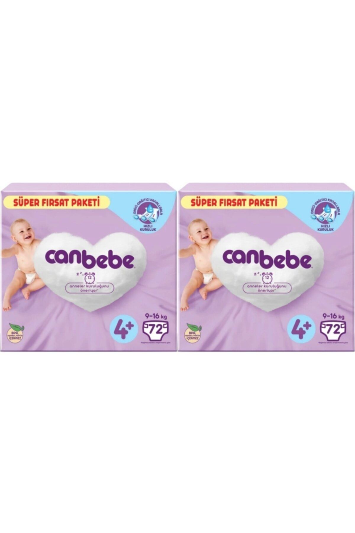 Canbebe Bebek Bezi Süper Fırsat Paketi No:4+ 9-16 Kg 72 Ad X 2 Li Set