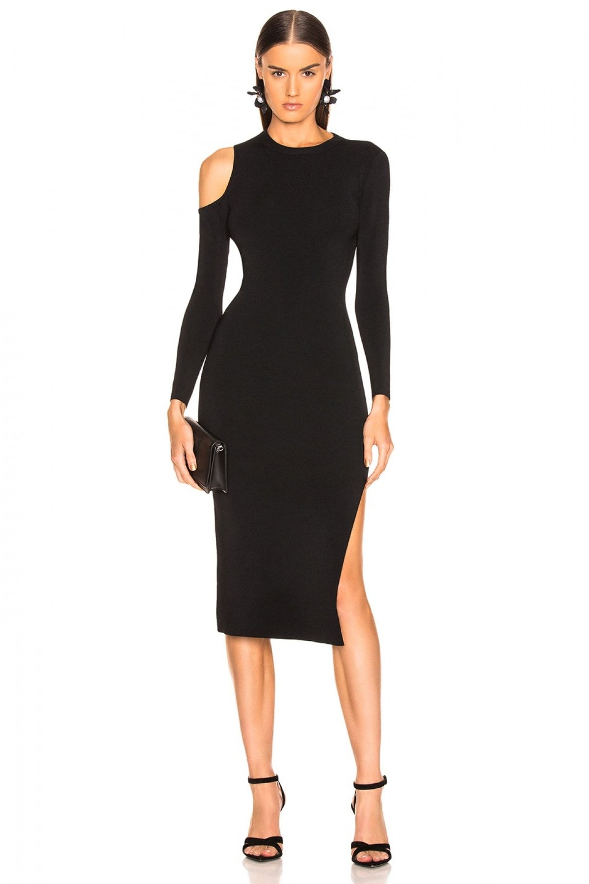By Umut Design Kadın Siyah Omuz Detaylı Yırtmaçlı Elbise 4500610