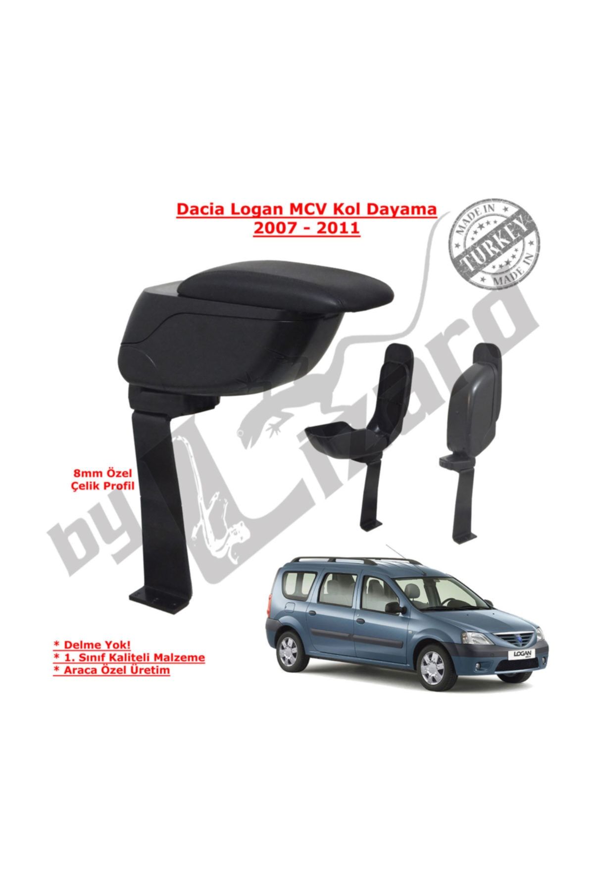 ByLizard Dacia Logan Mcv Delmesiz Çelik Ayaklı Sürgülü Kolçak Siyah