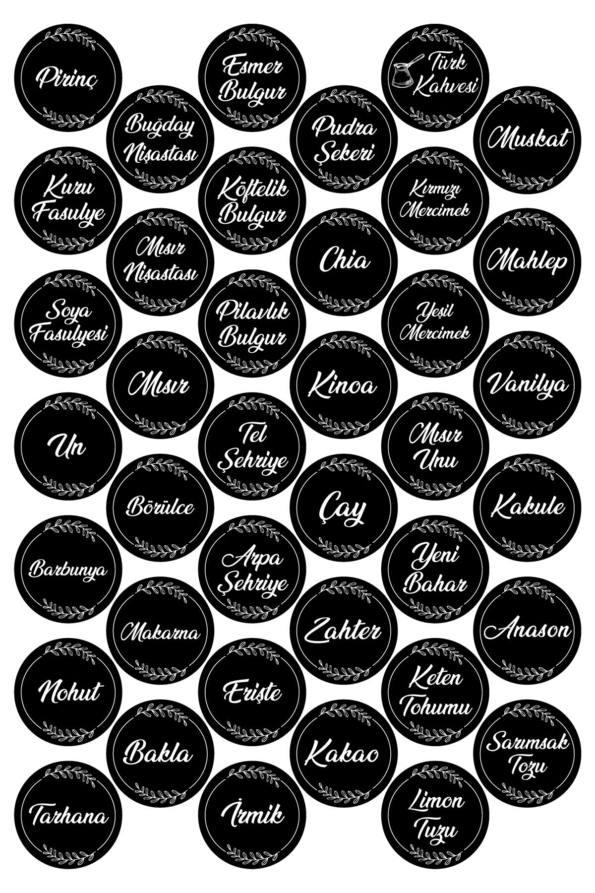 colortouch Siyah 78 Adet Yuvarlak Baharat Bakliyat Kavanoz Etiketi-4 Cm X 4 Cm Sticker