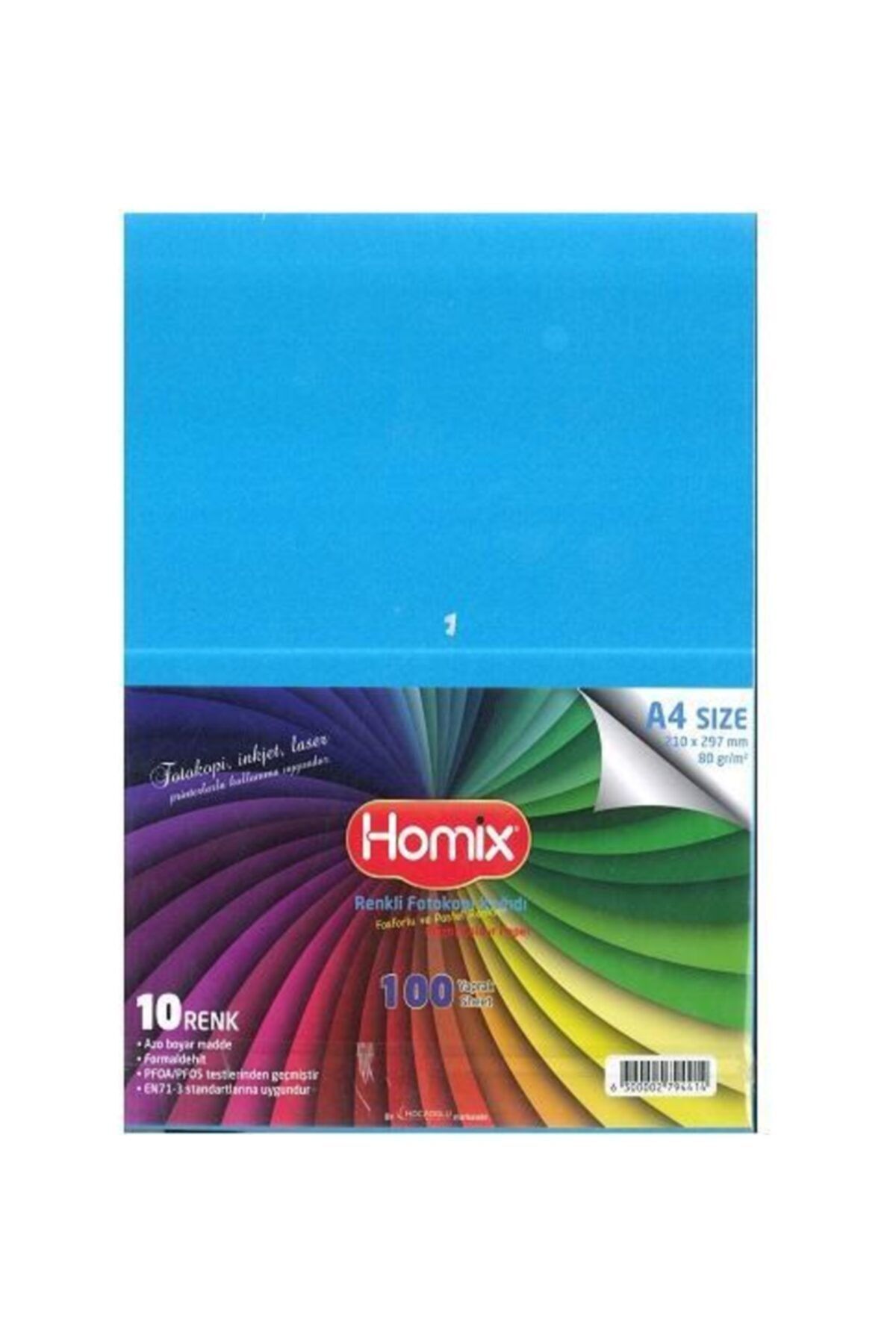 ADA Homix A4 100’lü 10 Renk Fosforlu Ve Pastel Renkli Fotokopi Kağıdı