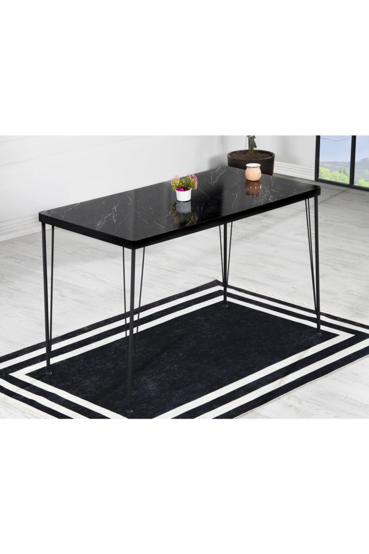 Avvio Arzu Yemek Masası Takımı-mutfak Masası Takımı-siyah Mermergörünümlü 60x120 Oval Kenar