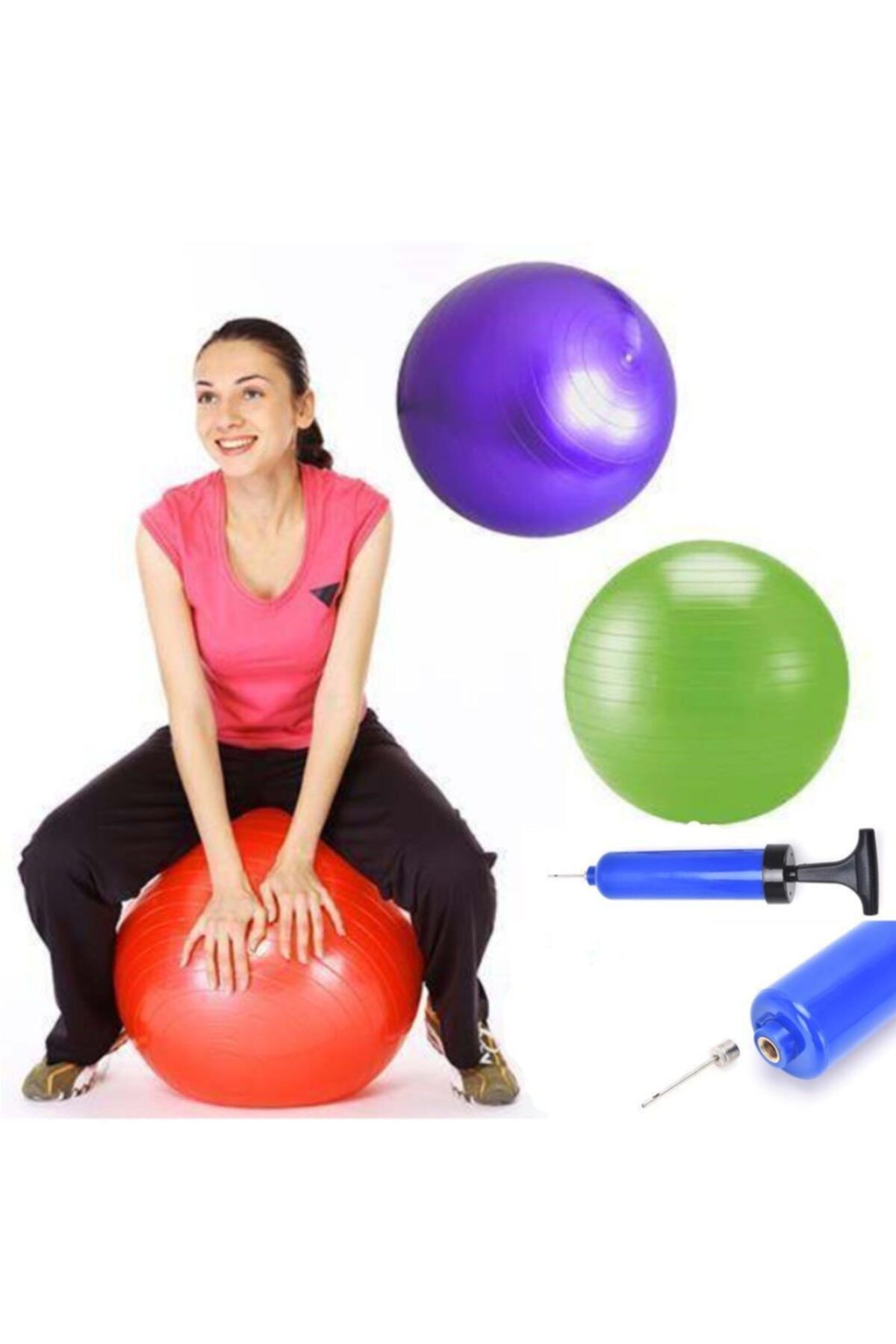 Çokuygunuz 2 Adet 65 cm Pilates Topu Egzersiz Kondisyon Spor Pompa