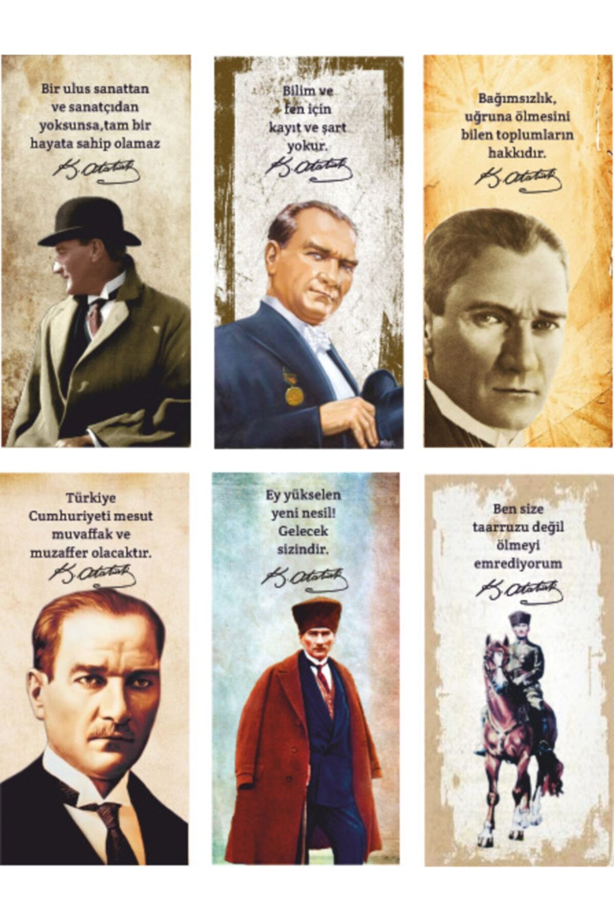 Hayat Poster Mustafa Kemal Atatürk 6lı Mini Retro Ahşap Poster Seti Uv Baskılı-1