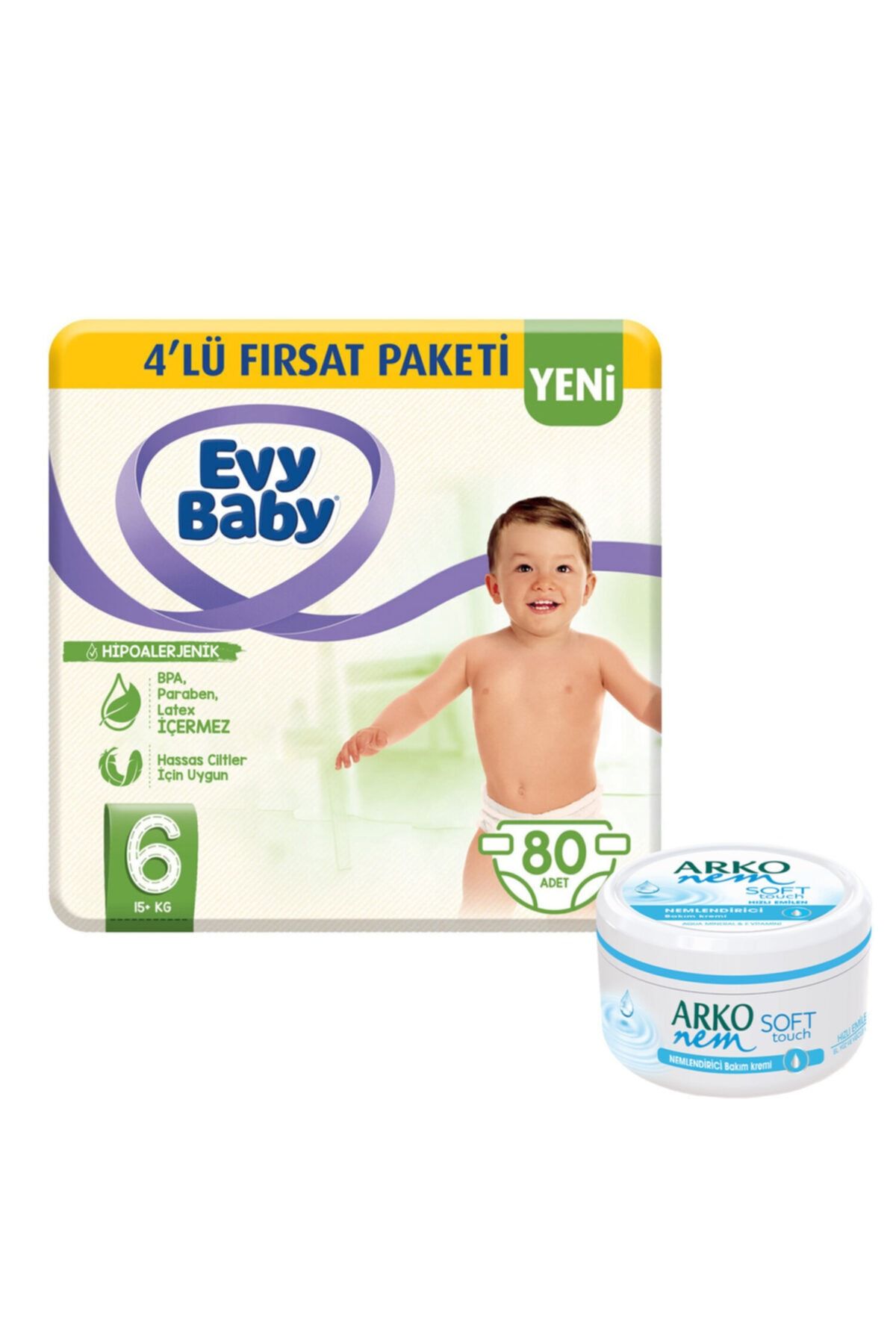 Evy Baby Bebek Bezi 6 Beden XL 4'lü Fırsat Paketi 80 Adet+Soft Touch Krem