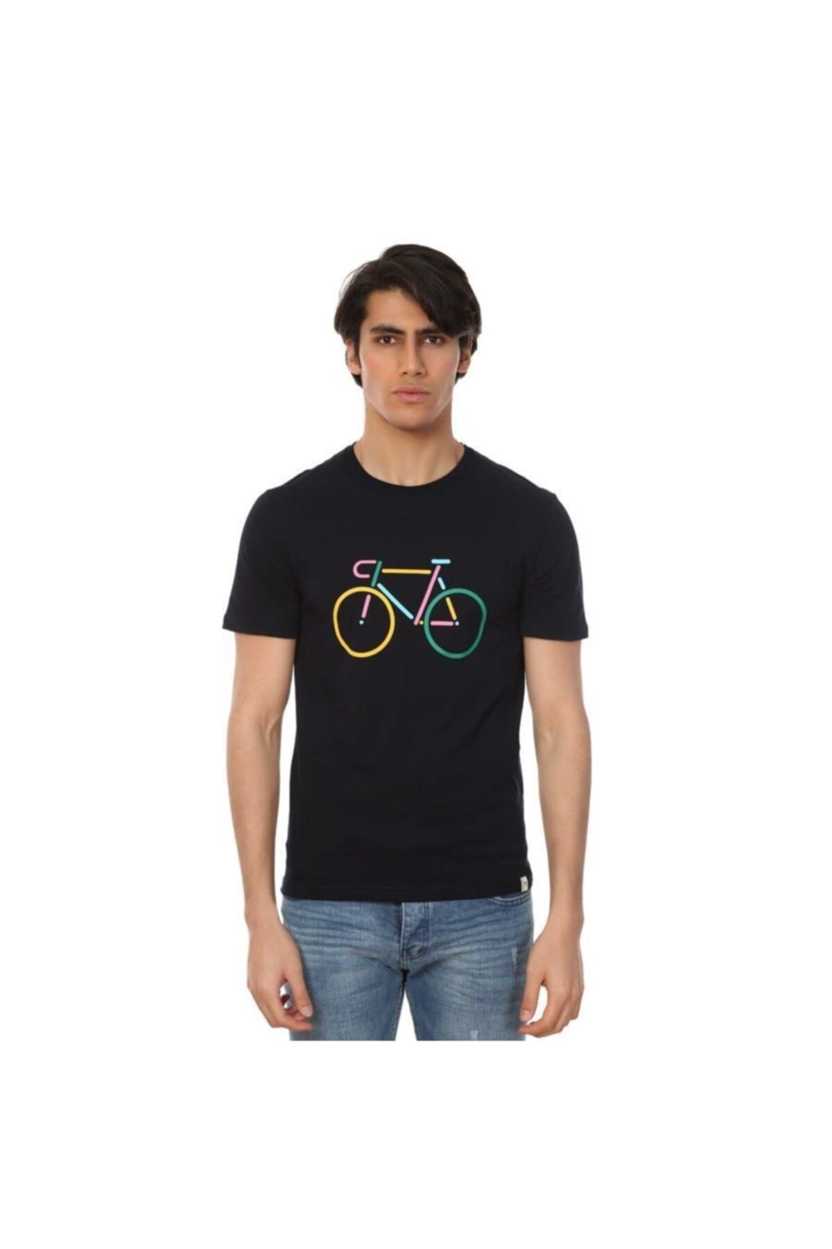 John Frank Bike Erkek Lacivert Baskılı T-shirt