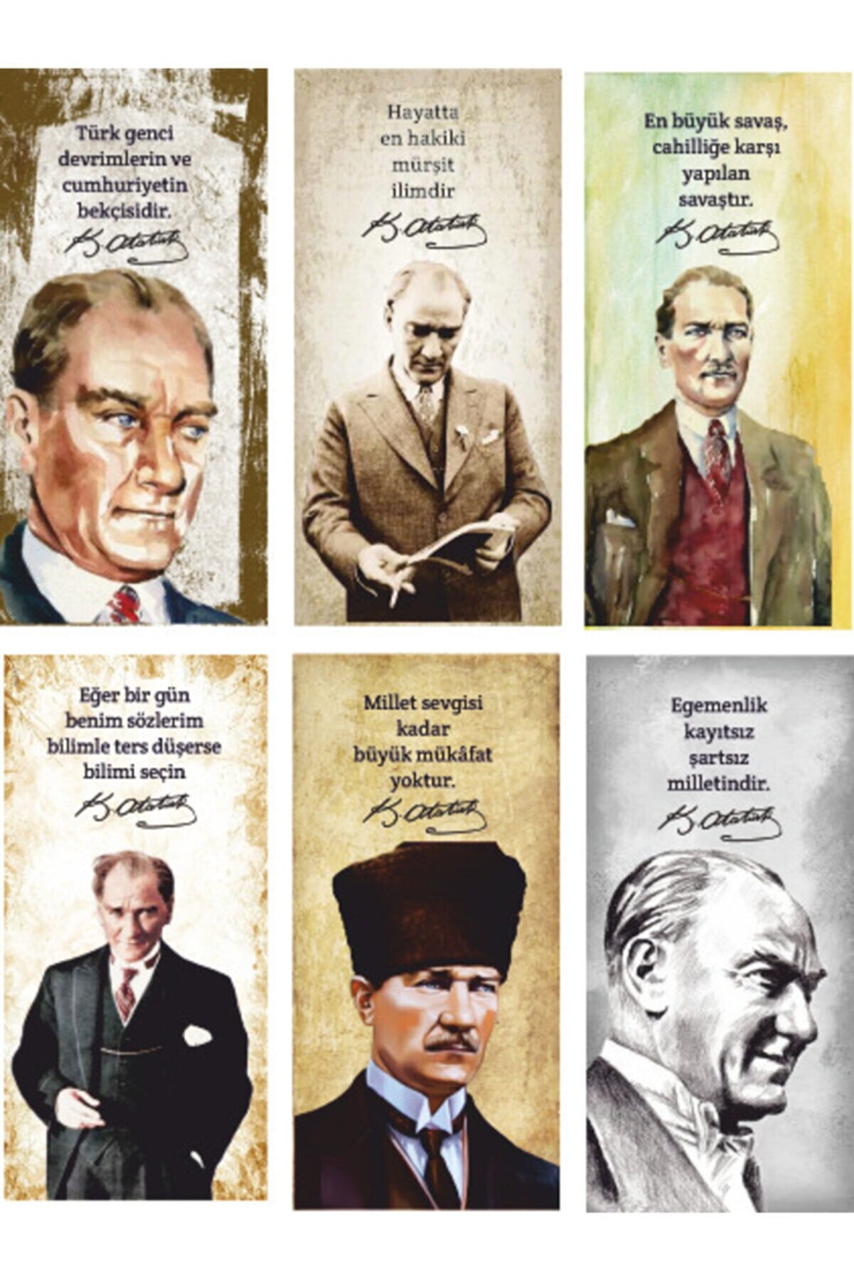 Hayat Poster Mustafa Kemal Atatürk 6lı Mini Retro Ahşap Poster Seti Uv Baskılı-2