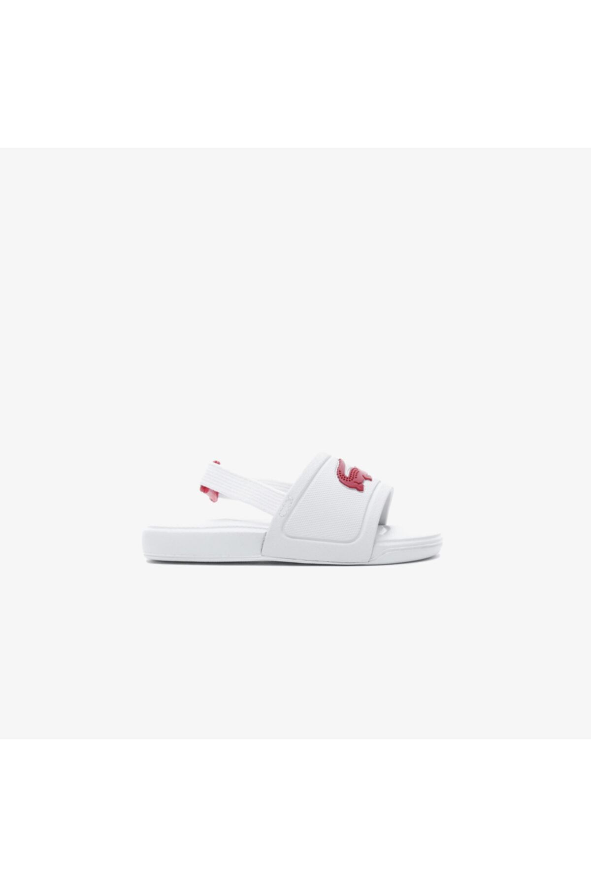 Nike Lacoste L.30 Slide 120 1 Cui Çocuk Timsah Baskılı Beyaz - Koyu Pembe Sandalet