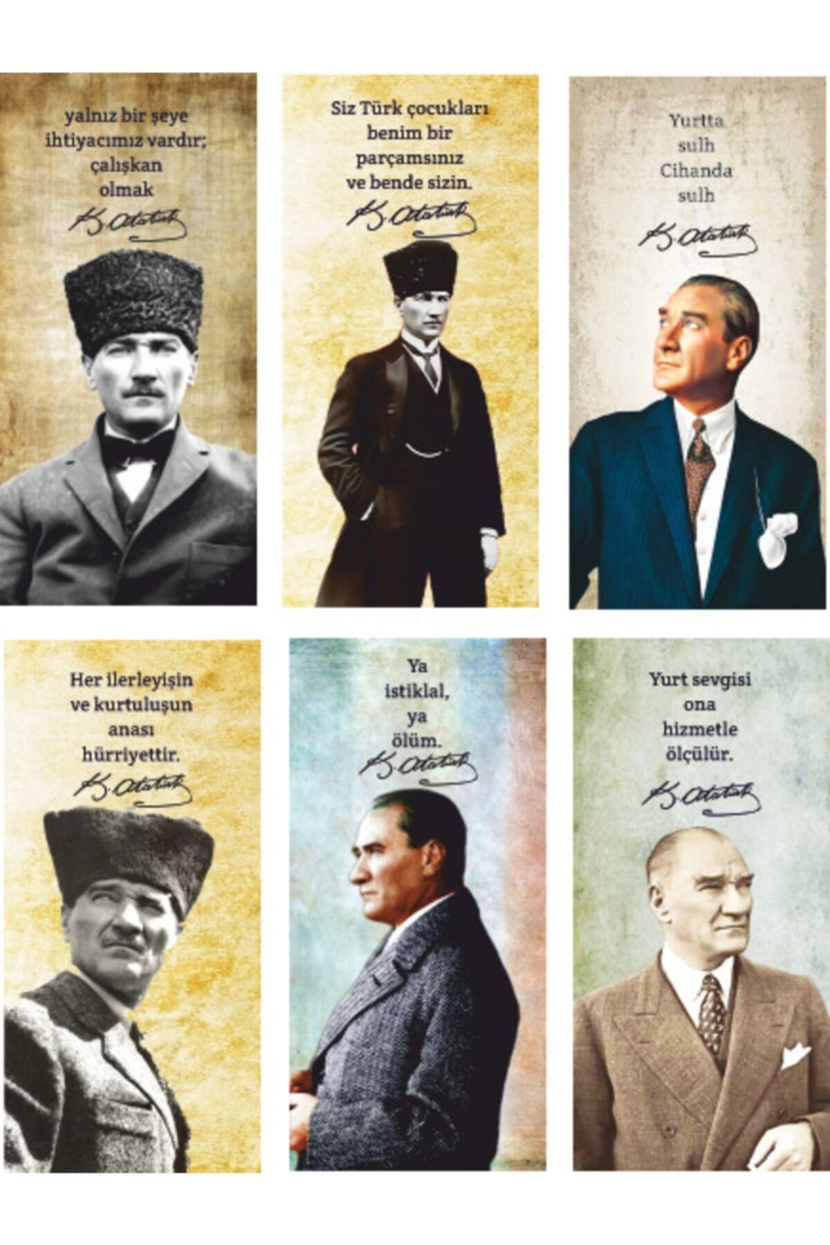 Hayat Poster Mustafa Kemal Atatürk 6lı Mini Retro Ahşap Poster Seti Uv Baskılı-3