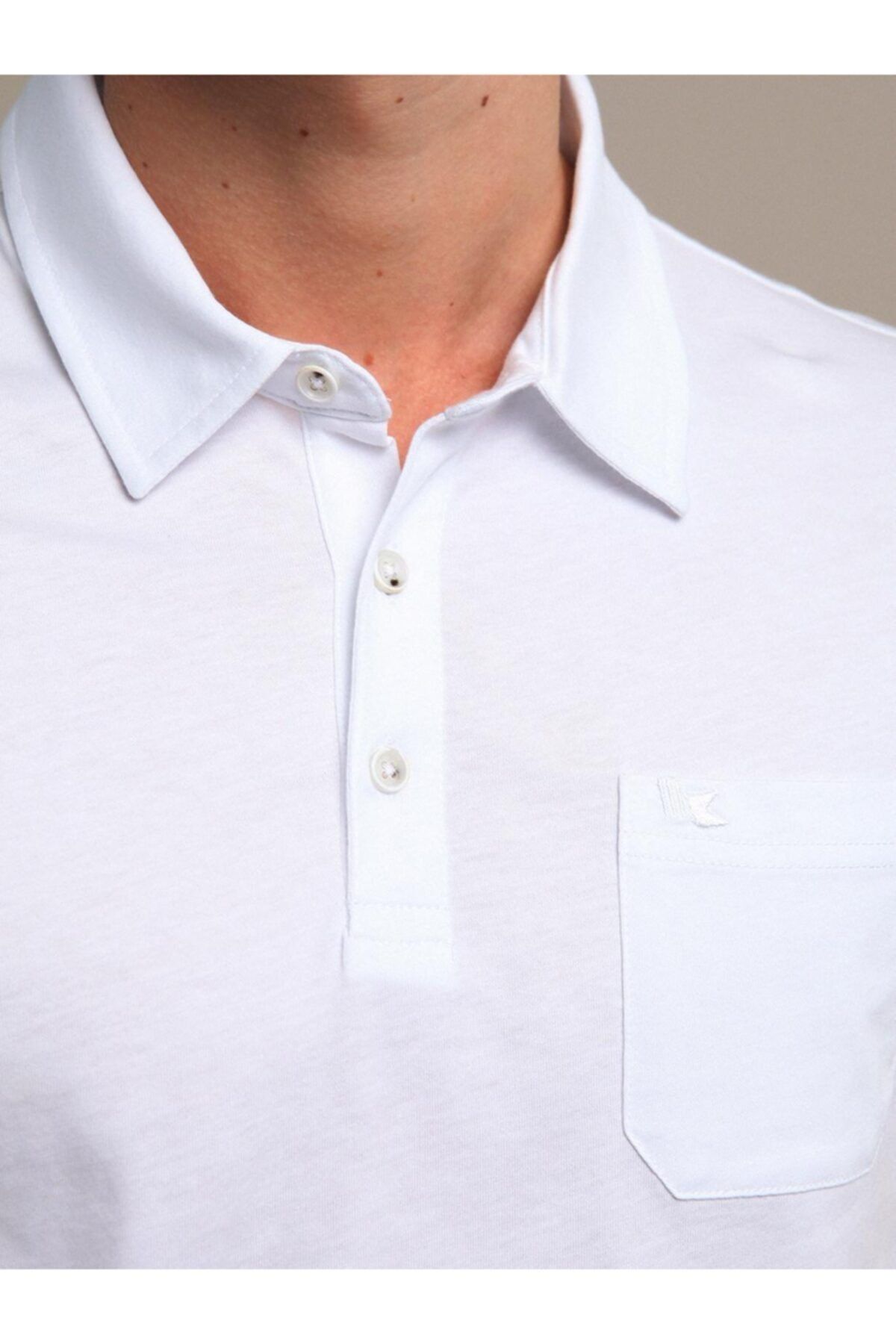 Kip Beyaz Düz Polo Yaka %100 Pamuk T-shirt