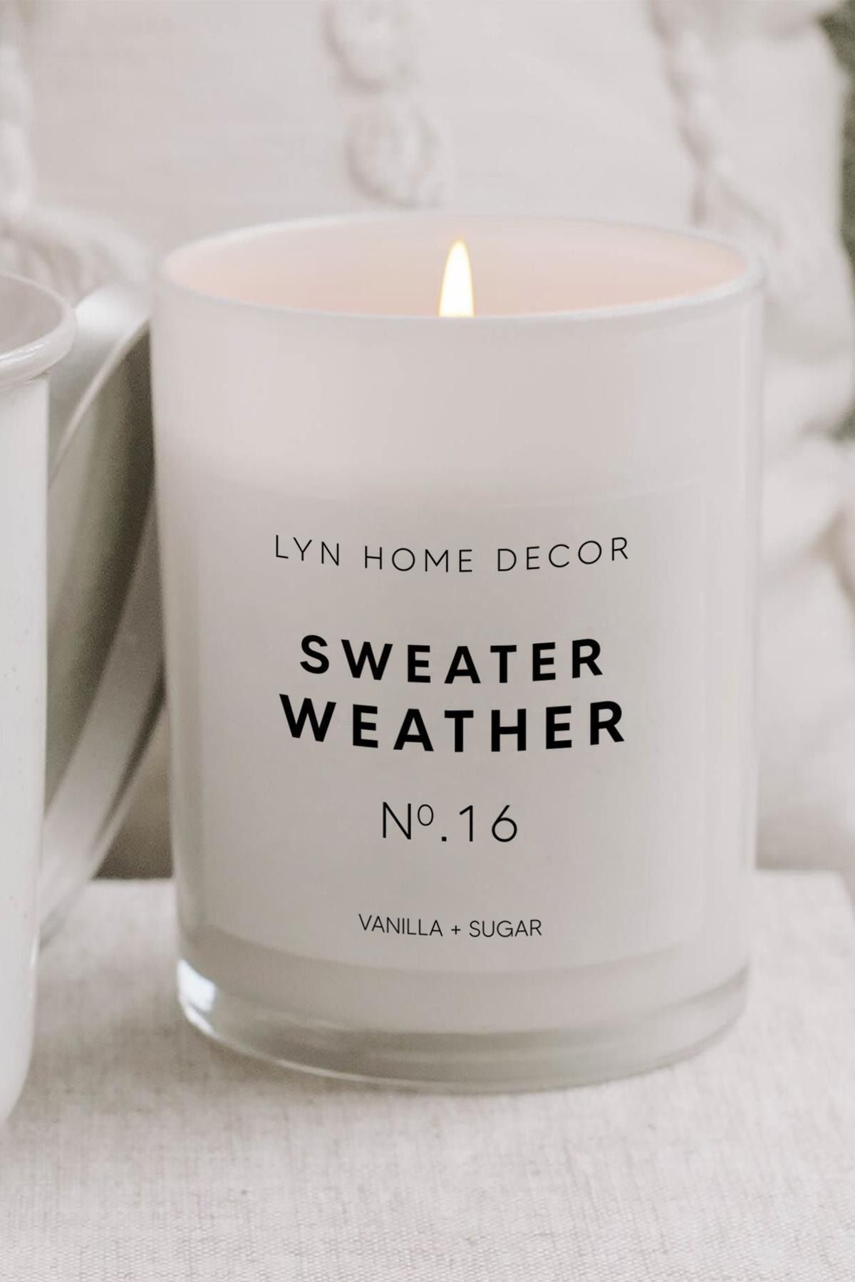 LYN HOME & DECOR Sweater Weather Büyük Boy Beyaz Bardak Mum Vanilyalı