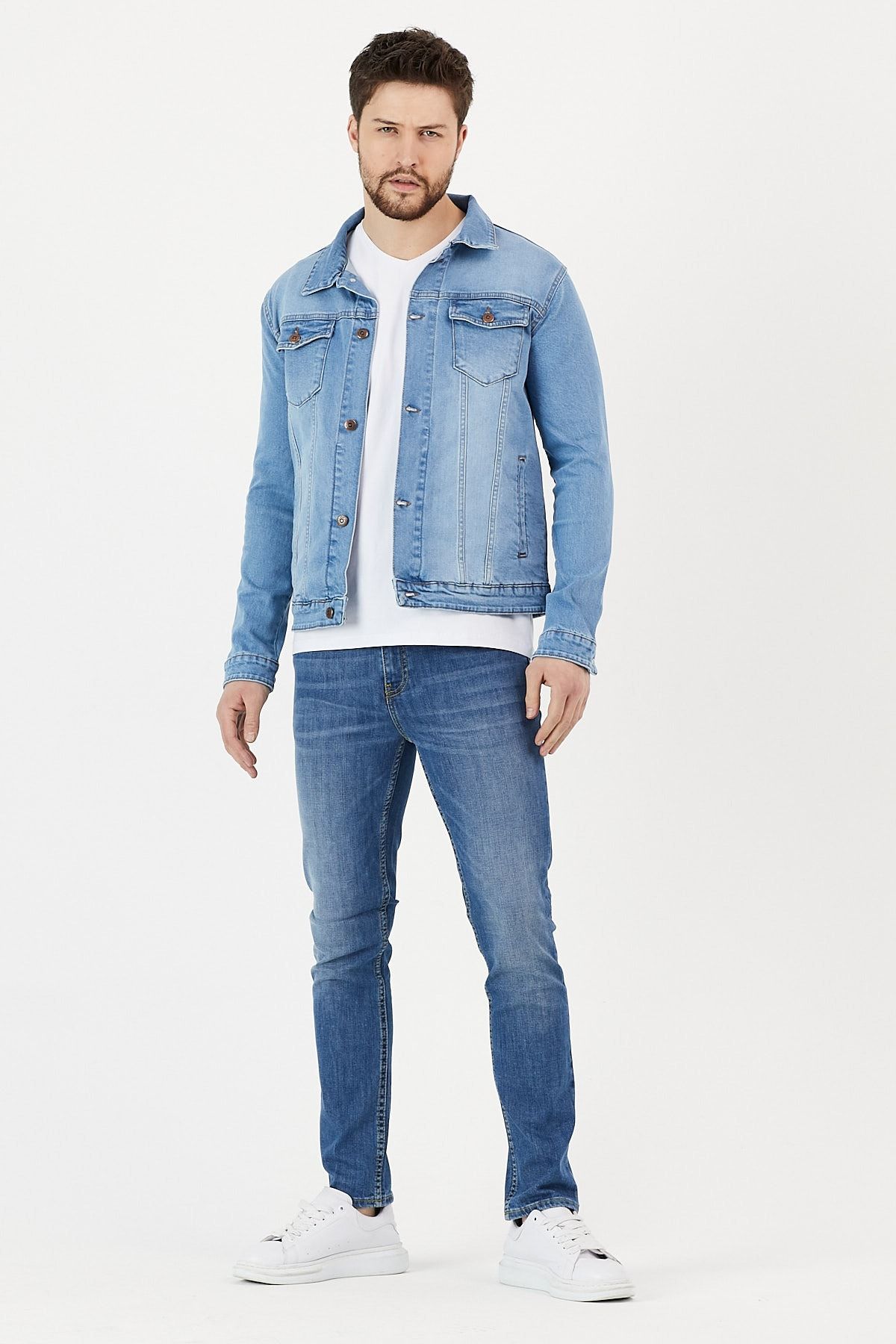 Y&G jeans Erkek Buz Mavi Renk Slim Fit Kot Ceket