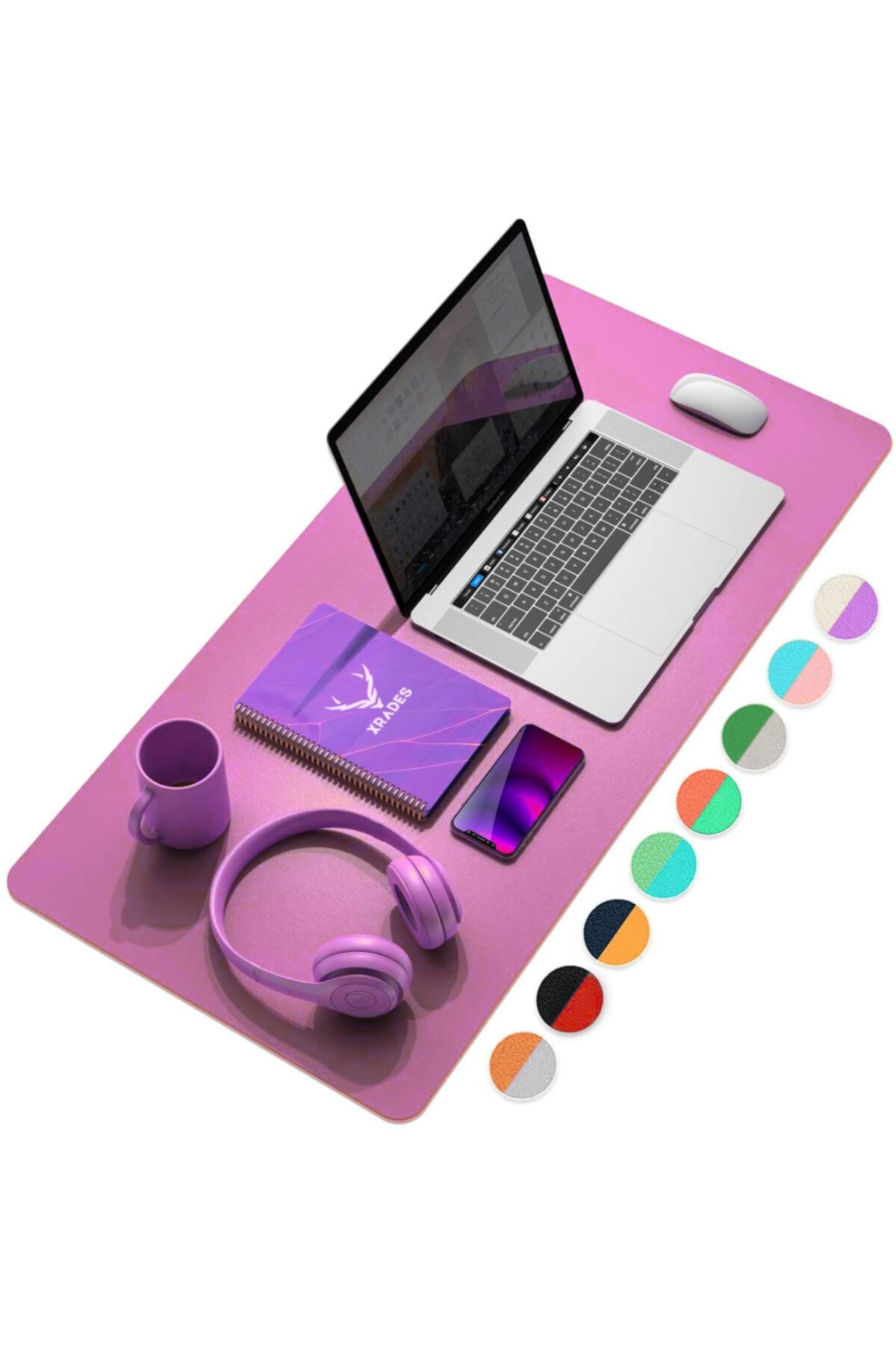 Xrades Çift Renk Deri Mousepad Laptop Bilgisayar Için 80x40 Cm Mor Ve Pembe