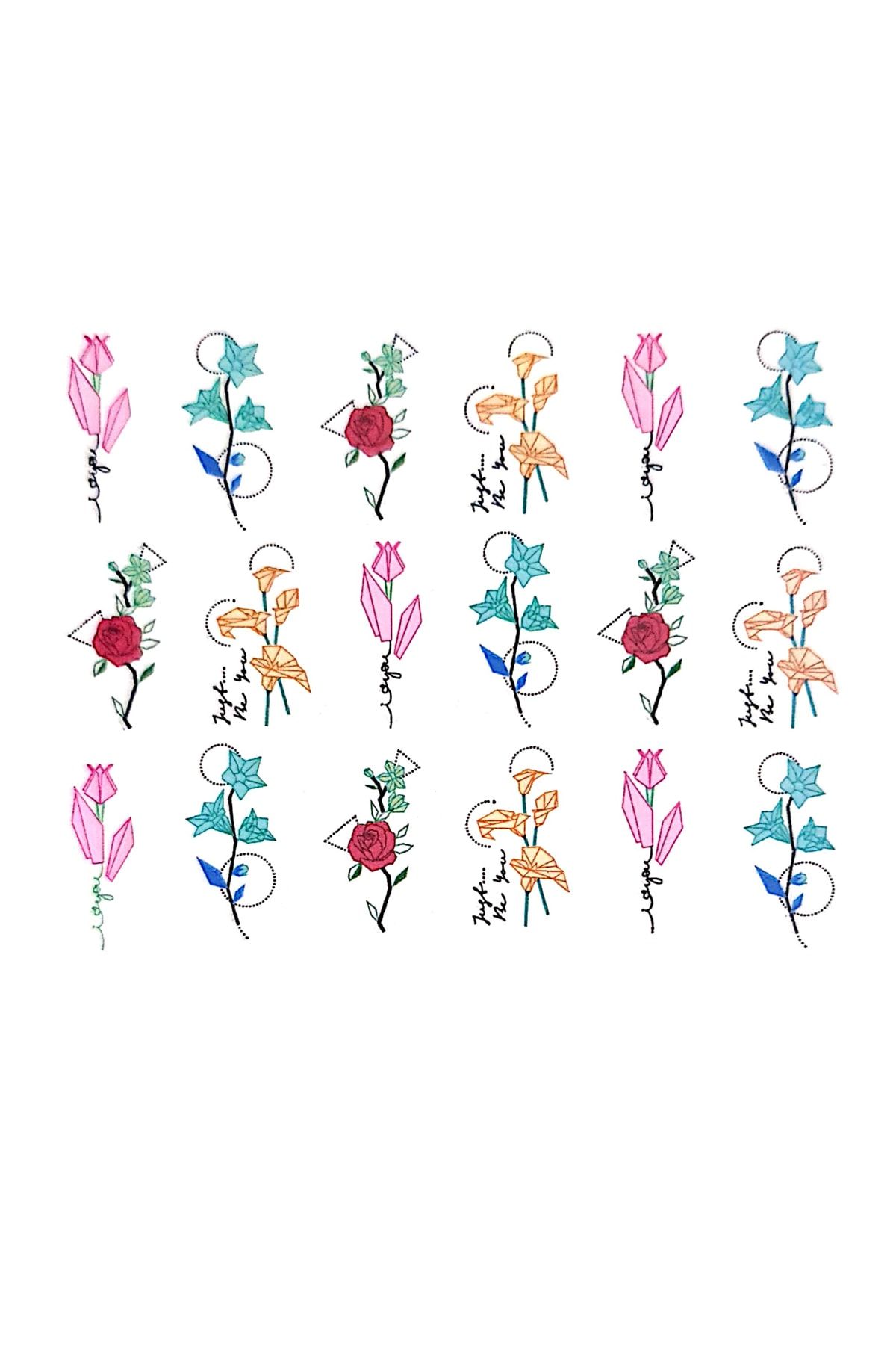 Dumledo Çizgisel Renkli Çiçekler Nail Art Tırnak Sticker