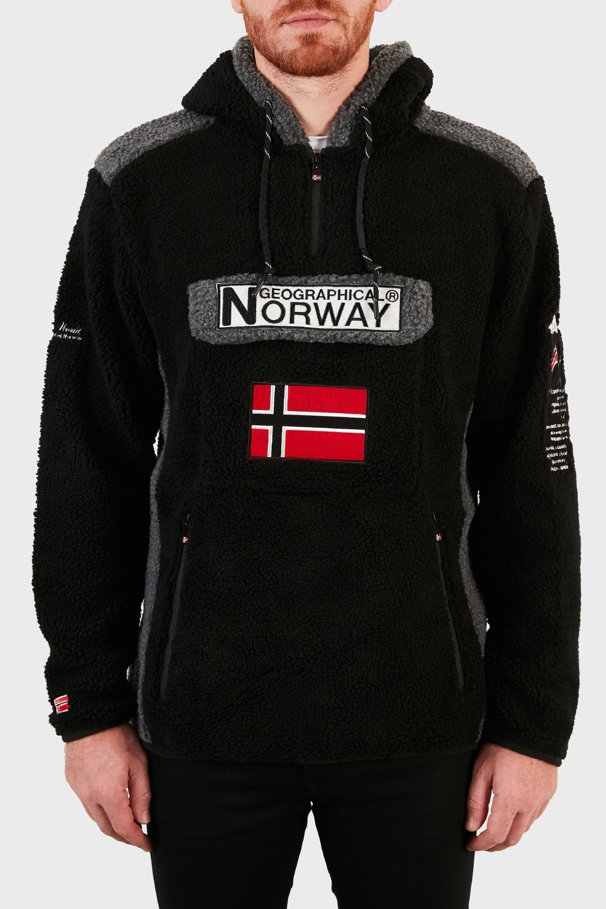 Norway Geographical Kapüşonlu Yarım Fermuarlı Outdoor Polar Sweat Erkek Sweat Gymclasssherpa