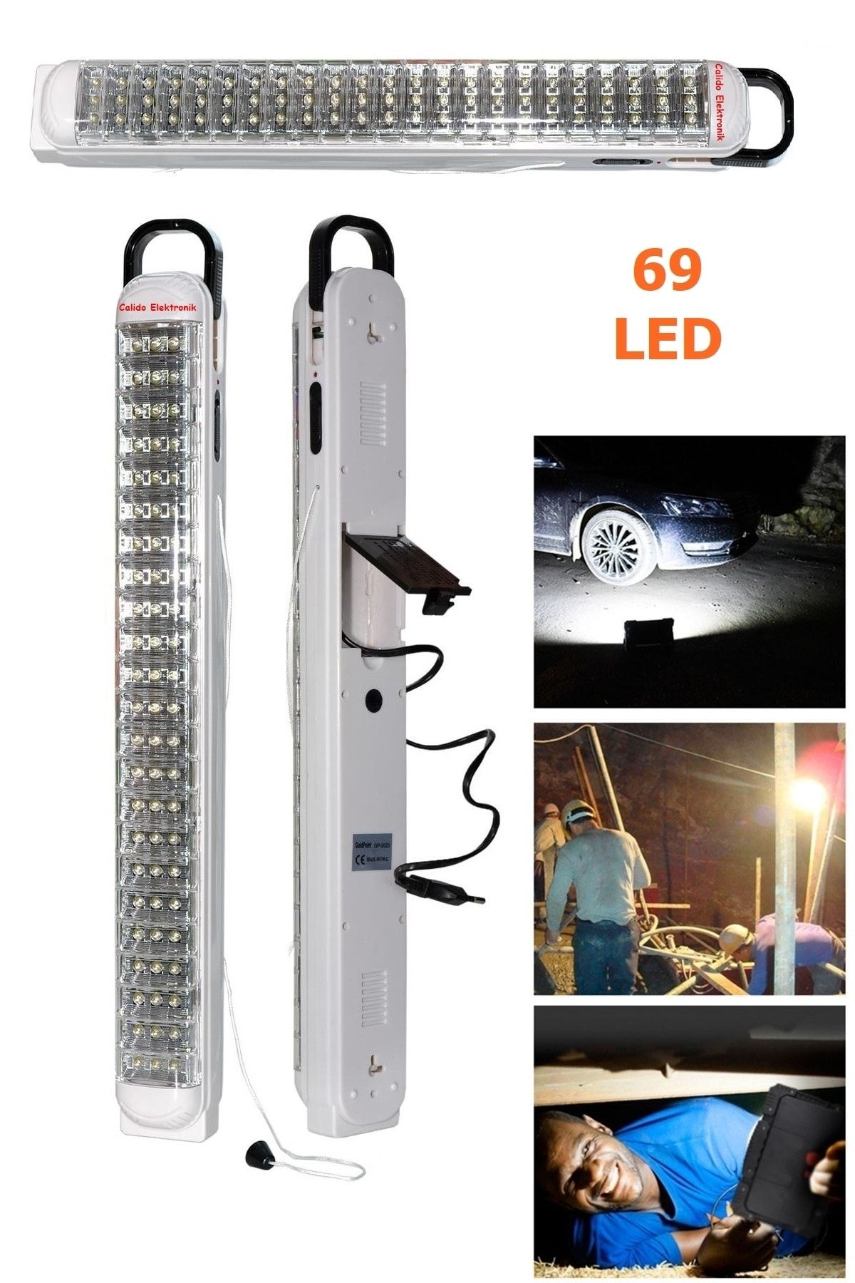 Calido Elektronik 69 Led Bataryalı Şarjlı Işıldak Otomatik Led Lamba Ipli Fener Kademeli Askılı El Feneri
